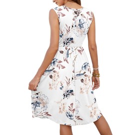 MOLERANI Women Summer Dresses Sleeveless Casual Loose Swing Button Down Dress with Pockets,Floral White,L