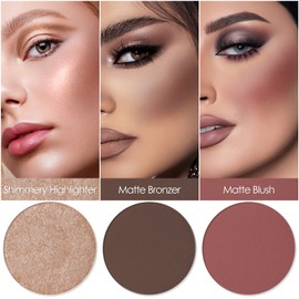 FOCALLURE Blush and Highlighter Palette,3 in 1 Contour Palette,Cruelty-Free Matte Bronzer Powder,Shimmer Illuminator Highlighters for a Glowing Look,#11