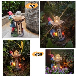 Qukueoy Garden Gnomes Statues Outdoor Decor with Solar Lights, Animal Outside Garden Decorations for Yard, Funny Gnome Gifts (Fountain)