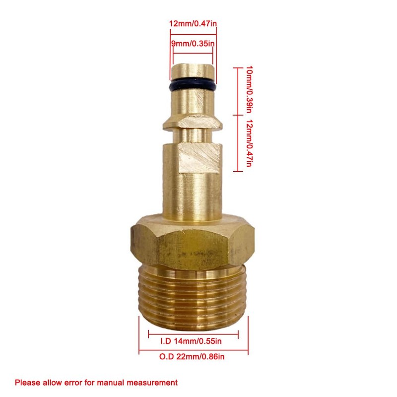 High Pressure Washer Quick Connect Adapter, Brass M22 Hose Quick