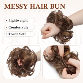 Benehair Tousled Updo Messy Bun Hair Piece Fluffy Scrunchy Updo Hair Pieces for Women Wavy Hair Bun Scrunchies Donut Hairpiece Synthetic Ponytail Chignons With Elastic Rubber Band Hickory Brown mix Coffee Brown