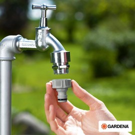 Gardena Tap with Hose Connection Chrome-Plated Tap for Indoor and Outdoor Use, 21 mm (G 1/2”) thread, for 13 mm (1/2”) hose (7330-20).