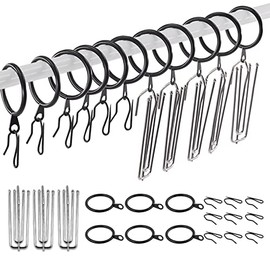Swpeet 120 anillos de cortina de metal negro de 1.35 pulgadas a 30 mm para colgar cortinas y ganchos de acero inoxidable de 4 puntas, gancho plisado con ganchos para cortina de cortina para ventana, cortina de ducha