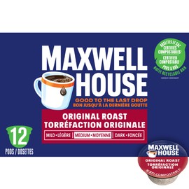 Maxwell House Original Roast Coffee Certified Compostable K-Cup Coffee Pods, 12 Pods
