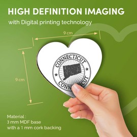 Destination Vinyl ltd Great Coasters (Set of 4) Heart - BW - Connecticut Map USA America Drink Glossy Coasters/Tabletop Protection for Any Table Type #41886