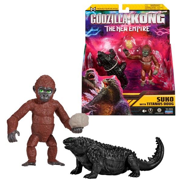 Godzilla x Kong: The New Empire, 3.5-Inch Suko and Titanus Doug Action Figure Toys, Iconic Collectable Movie Characters, Includes Signature Handheld Boulder, Toy Suitable for Ages 4 Years+