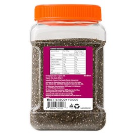 BetterBody Foods BetterBody Foods Organic Chia Seeds - Source of Omega-3, 5g Protein, 10g Fibre - Vegan, Keto, Gluten Free and Non-GMO Flavour Neutral Favourite - 907g