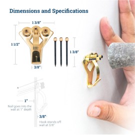 PHS Earthquake Proof Picture Hangers for Drywall - 100 Pack Heavy Duty Picture Hanging Hooks - Supports up to 75 lbs - Plaster Wall Hangers for Heavy Mirrors, Frames and Art