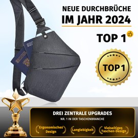 Gipfelfreund Anti-Theft Bag, Shoulder Bag, Women's Shoulder Bag, Chest Bag, Men's Safety Bag, Travel Bag for Men and Women, gray