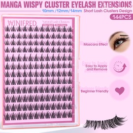 Winifred Manga Lash Clusters Wispy Eyelash Clusters 10-14mm C Curly Cluster Eyelash Extensions Invisible Band Natural Fairy Lashes Clusters Spiky Lash Extension Natural Look Individual Lashes