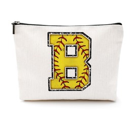 Softball Gifts Initial Makeup Bag Monogrammed Cosmetic Bag Letter B Zipper Pouch Softball Accessories for Girls Women Softball Player Coach Wife Softball Stuff Graduation Birthday Gifts
