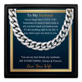 Husband Gifts from Wife to My Husband Chain for Men Silver Chain Anniversary Birthday Gift for Him Fathers Day Christmas Long Distance Gift for Husband Mens Jewelry 22 Inches Chains