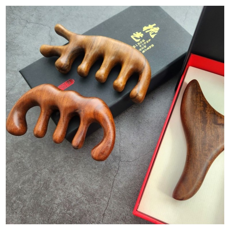 핑쇼121 3-Piece Acupressure Body Massage Tool Set with Wood Scalp
