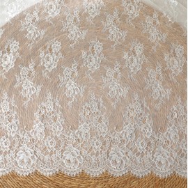 59" × 3 Yard Floral Pattern Lace Fabric with Eyelash Edge Embroidered French Lace Fabric for Home Decor, Garment Sewing, Tablecloth, Curtains (White, Floral-1)