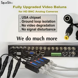 SGUESIKR 4 pares BNC a RJ45 Balun de vídeo pasivo con alimentación, adaptador Cat5e/Cat6 a BNC, transceptor de cable Ethernet para cámara de vigilancia analógica de 1080P-8MP, compacto, aislado en