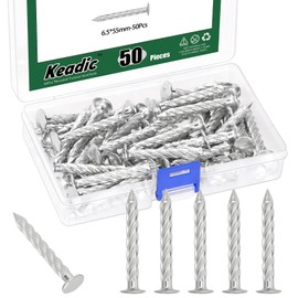 Keadic 50 Pcs Cement Nails,Wall Pins Tacks Nails for Woodworking, Galvanized Solid Nail, Thread Twist Nail 6.5 * 55mm Galvanized