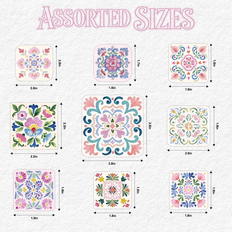 100Pcs Decorative Tile Stickers, 50 Unique Designs for Adults, Scrapbook