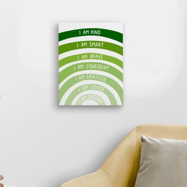 I Am Kind Smart Brave Framed Canvas Wall Art Decor 11×14 inch,Boho Green Rainbow Girl Nursery Quote Print Painting Artwork Home Wall Decoration For Home Nursery Playroom Girls Room Kids Room