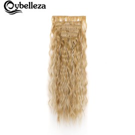 Cybelleza Blonde Hair Extensions Clip in Long Curly Ombre Clip in Hair Extension Wavy 6PCS 20" Full Head Hairpieces Synthetic Fibre for Women, Natural Blonde/Bleach Blonde
