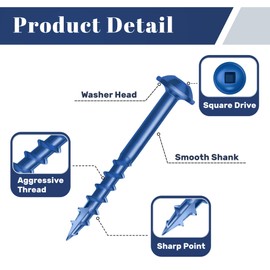 Mellewell #8 x 1-1/4" Blue Coated Pocket Hole Screws, Square Drive Self Tapping Wood Screws, Coarse Thread Anti-Rust Coated Wood Screw, 65MM 150MM Drive Bits Included, Carbon Steel, 600 PCS