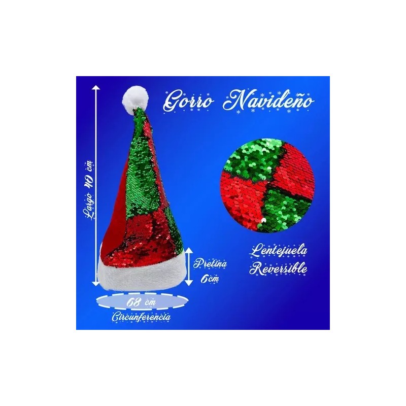 ML Gorro Navideño Lentejuela Reversible Santa Claus Navidad