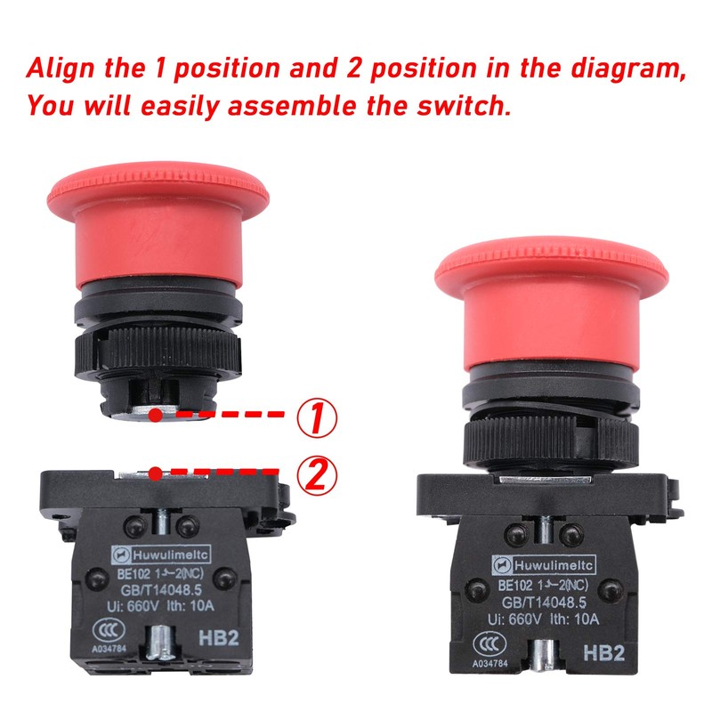 mxuteuk mxuteuk 2pcs 22mm 2 NC Red Mushroom Emergency Stop
