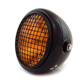 6.5" Bullet Side Mount H4 Halogen Motorcycle Headlight w/Grill - Gloss Black Amber