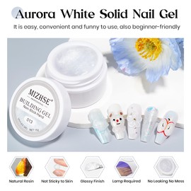 MIZHSE Solid Builder Gel, Aurora White 3D Gel Nail Art for Carved Embossing, Hard Glitter Solid Builder Nail Glue for DIY Manicure, Nail Sculpture Non Stick Hand 3D Nail Art, 15 g, Pack of 1
