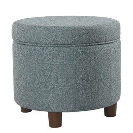 HomePop Round Tweed Storage Ottoman, Teal Tweed