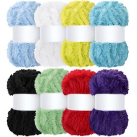 Threlaco 8 Balls Faux Fur Yarn Soft Chunky Fluffy Yarn for Crochet Knitting Total Length 8 x 30 m (Elegant Colors)