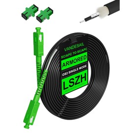 VANDESAIL 45M/147ft SC/APC Fiber Optic Internet Cable Extension, SC/APC to SC/APC Armored Fiber Patch Cable, SC to SC Single Mode OS2 Fiber Jumper Optical Patch Cord SIMPLEX SMF, LSZH Black