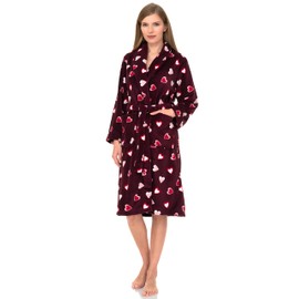 TowelSelections Women's Plush Robe, Fleece Shawl Collar Spa Bathrobe Large Deep Wine-Hearts