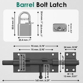 Farafox 2Pcs Barrel Bolt Latch with Padlock Set,6.3 inch Heavy Duty Slide Lock 304 Stainless Steel Gate Latch for Wooden Fence,Bedrooms,Barn,Shed,Yard Door