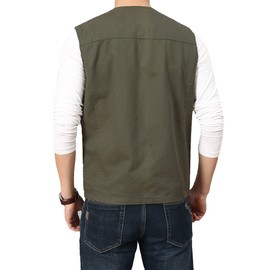 PRIJOUHE Men's Casual Outdoor Cotton Vest Lightweight Breathable Multi-Pocket Fishing Safari Travel Vests Outwear