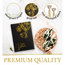 2 PCS Set of Vow Books - White and Black, His and Hers, with elegant Diamond Pens, The Perfect Bride and Groom Gift, for their Wedding Day