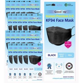 (Pack of 20) Black Disposable KF-94 Face Mask, 4-Layer Filters, KF-94 Mask, KF-94 Black Made in Korea, Nose Mouth Covering Dust Mask (individual Packed) (Black Color)