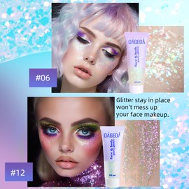 Prreal Body Glitter Gel, Face Glitters Body Gel Sequins Shimmer Liquid Eyeshadow, Chunky Glitter for Face Nails Hair, Holographic Mermaid Sequins for Festival Makeup 100 ml (White + Sparking Pink)