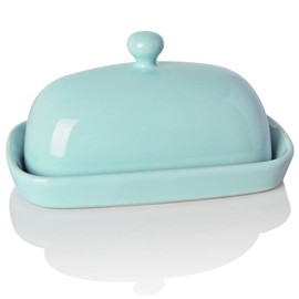 Sweejar Ceramics Butter Dish with Lid, Butter Keeper Container, East/West Coast Butter, 7 inches (Turquoise)