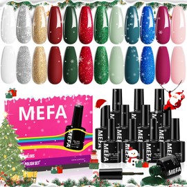 MEFA Christmas Gel Nail Polish Set Limited Edition, 12 Colors Burgundy Red Dark Green Glitter Gel Polish Winter Silver Gold Sparkle Nail Polish Manicure Soak Off DIY Salon Christmas Decorations Gifts