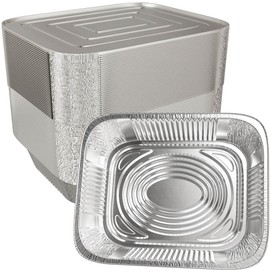 Sartenes de aluminio con tapas de 9 x 13 pulgadas [10 juegos] bandejas de aluminio con tapas, sartenes desechables de papel de aluminio de tamaño medio para hornear, asar, servir pasteles, suministros