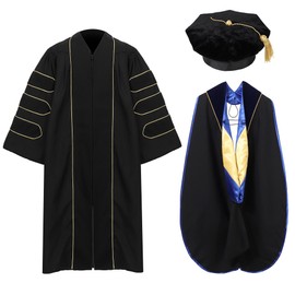Erligo Unisex Deluxe Doctoral Graduation Gown and Doctoral Hood 8-Sided Tam Package for Faculty Academic Regalia (Black, 54)