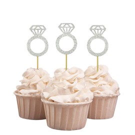 Darling Souvenir, Wedding Engagement Ring Cupcake Toppers, Party Dessert Decorations - Pack Of 20