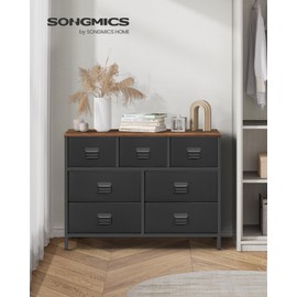 SONGMICS Dresser for Bedroom, Storage Organizer Unit with 7 Fabric Drawers, Chest of Drawers, Steel Frame, for Living Room, Entryway, Rustic Brown and Black ULTS227B01