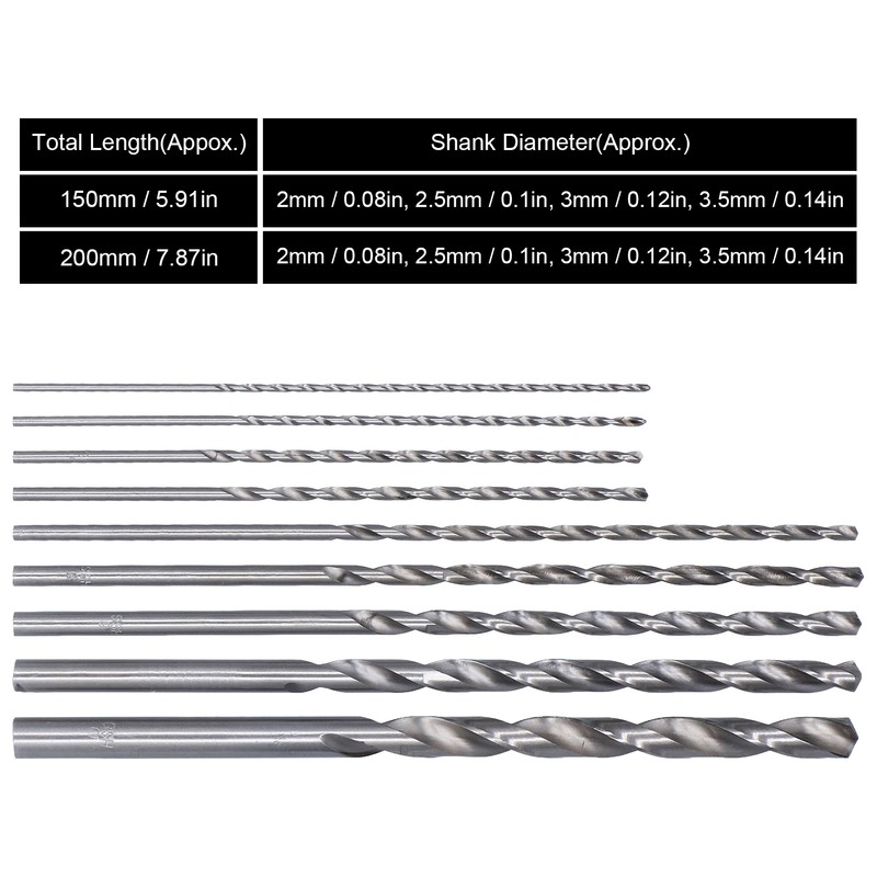 9Pcs Twist Drill Bit Extra Long High Speed Steel Drilling