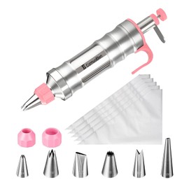 Dessert Decorating Syringe Set, Frosting Piping Kit icing piping kit Food Grade Stainless Steels (6 pro piping tips shooters 50 disposable piping bags) For Baking, Decorating Cupcake, Deviled Eggs