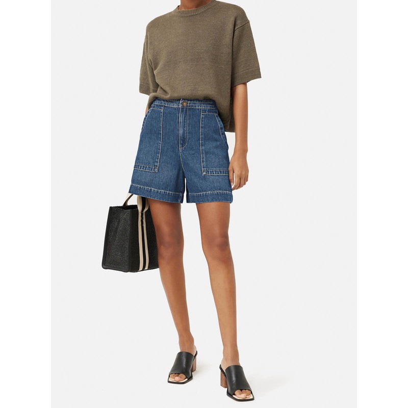 PLNOTME Womens Casual High Waisted Denim Shorts Wide Leg Summer