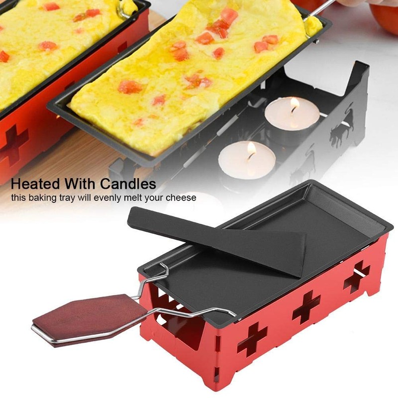Cheese Raclette Rotaster Portable Non-Stick Baking Tray Stove Set Wooden