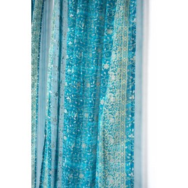 Light-Filtering Sari Colorful Curtains – Boho Curtains, Bed Canopy Panel, Tapestry or Window Treatment Brilliant Chakra Collection + Tote bag (84"L x 42"W Set of 2, Teal Turq)