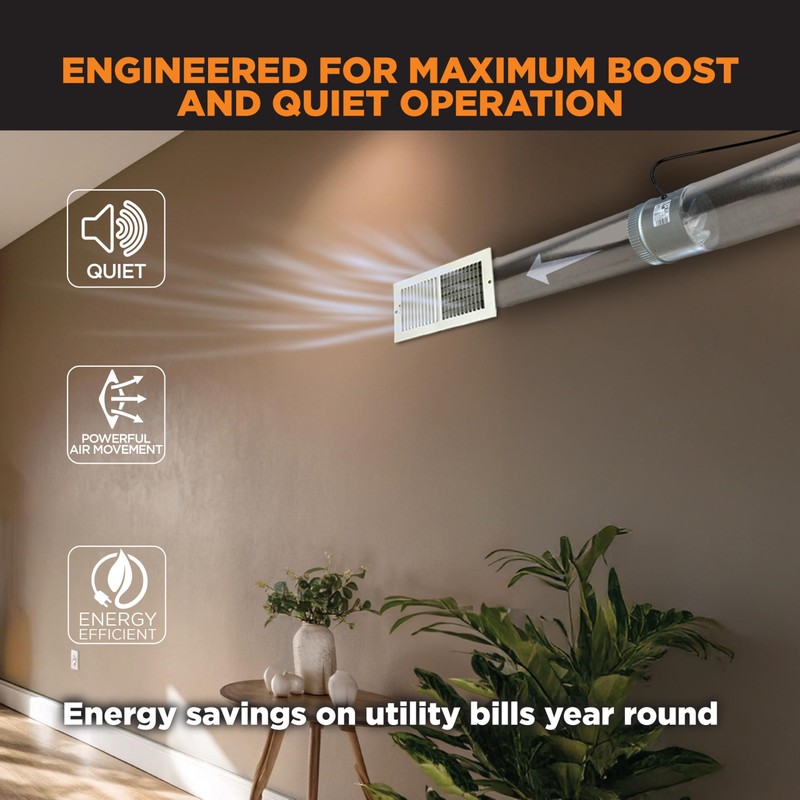 Suncourt 8-Inch Inline Booster Duct Fan — Quiet Single-Speed Inductor