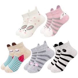 Hellomamma Girls Toddler Cotton Crew Socks Kids Novelty Animal Soft Funny Fashion Casual Breathable Childs Socks 5 Pairs